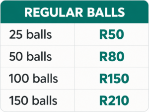 Regular balls pricing table
